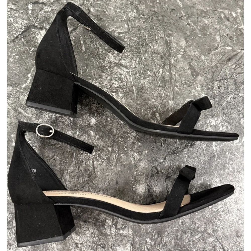 Chinese Laundry Bow Detail Open Toe Block Heel Sandals Faux Suede Black 9